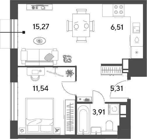 Планировка: Евродвушка 42,5 м² в ЖК «Публицист»