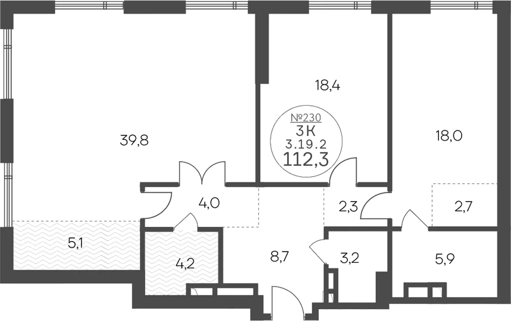 Планировка: 3-комнатная квартира 112,3 м² в ЖК «Клубный квартал КРЫЛАТСКАЯ 33»