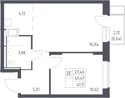 Планировка: Евродвушка 40,5 м² в ЖК «Большое Путилково»