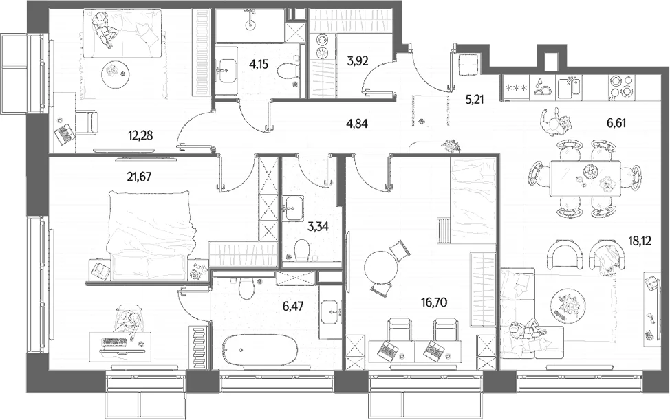 Планировка: Квартира евро-4 103,3 м² в ЖК «МЫС»