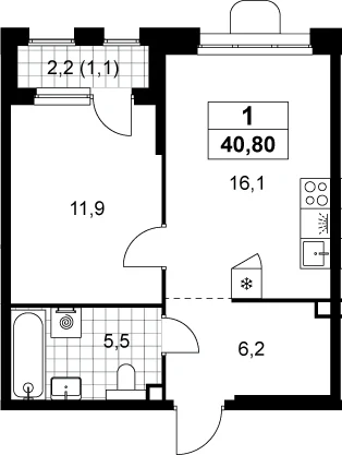 Планировка: Евродвушка 39,7 м² в ЖК «Прокшино»