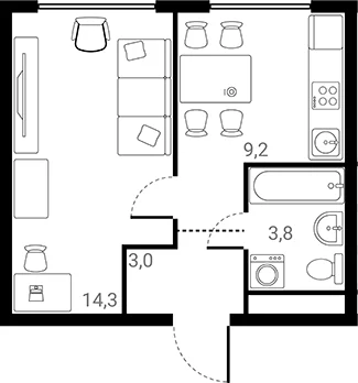 Планировка: 1-комнатная квартира 30,3 м² в ЖК «Лесная Коллекция»