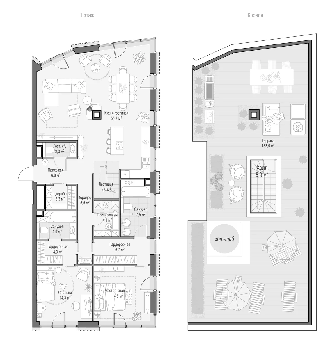 Планировка: Евротрёшка 132,2 м² в ЖК «Квартал Тишинский бульвар»