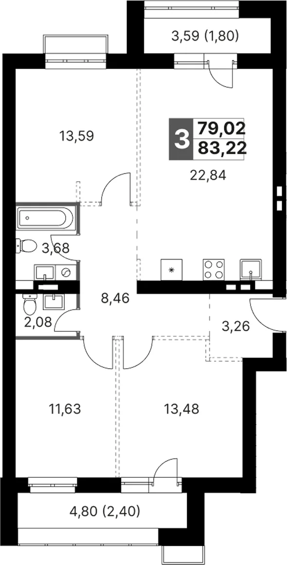 Планировка: Квартира евро-4 79 м² в ЖК «Жаворонки Клаб»