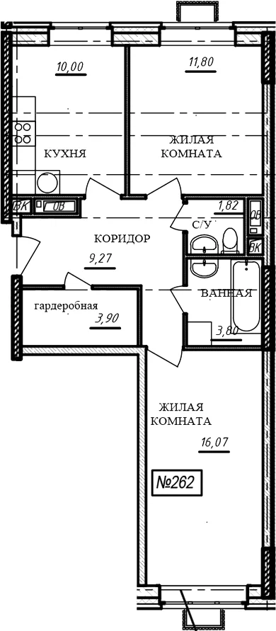 Планировка: 2-комнатная квартира 56,7 м² в ЖК «Краснофлотский»