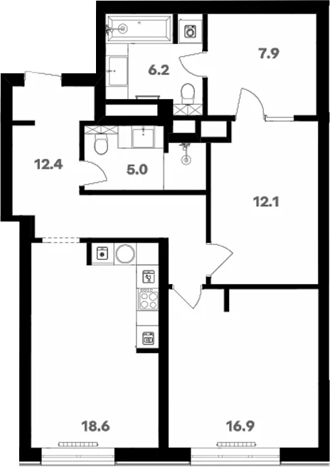 Планировка: Квартира 80,9 м² в ЖК «RIVER HOUSE Щелково»