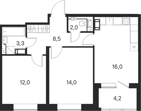 Планировка: 2-комнатная квартира 55,8 м² в ЖК «М36»