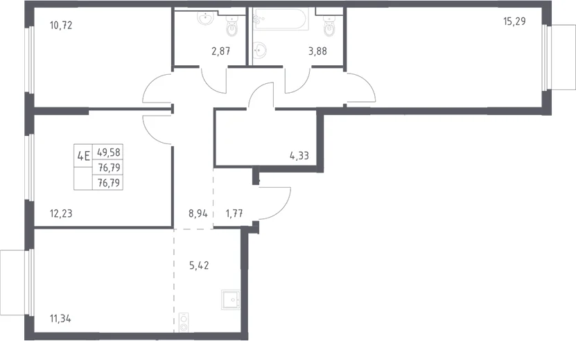 Планировка: Квартира евро-4 76,8 м² в ЖК «Пригород Лесное»