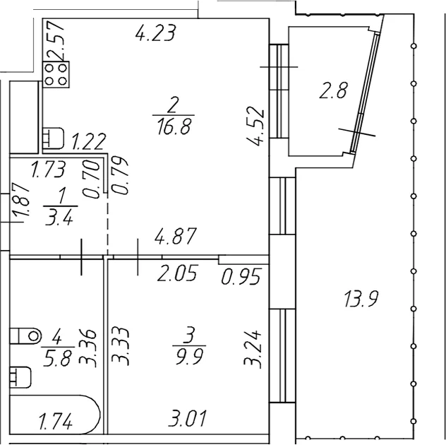 Планировка: Евродвушка 35,9 м² в ЖК «Респект»