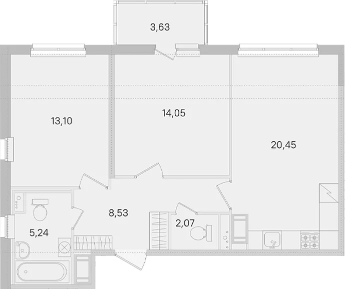 Планировка: Евротрёшка 63,4 м² в ЖК «Ясно.Янино»