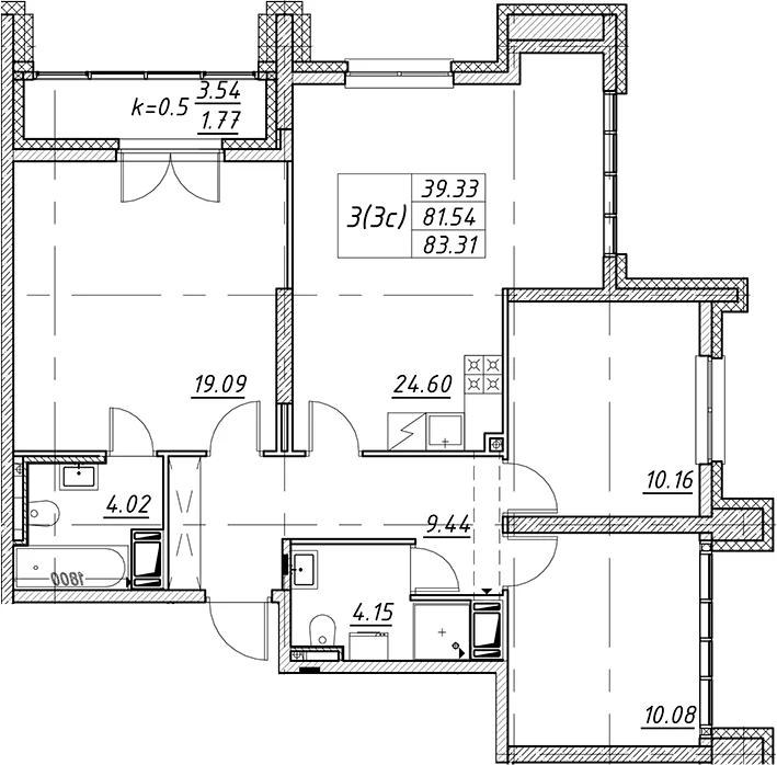 Планировка: Квартира евро-4 81,5 м² в ЖК «Цивилизация на Неве»