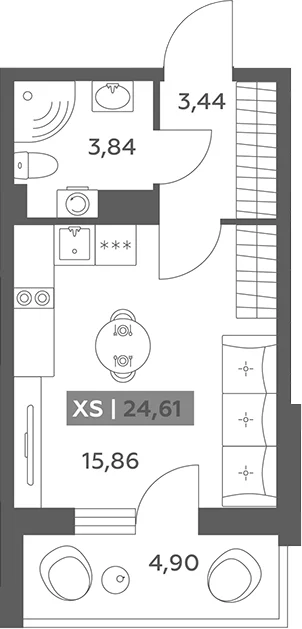 Планировка: Студия 23,1 м² в ЖК «Аквилон РекаПарк»
