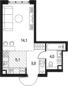 Планировка: Студия 28,2 м² в ЖК «Левел Южнопортовая»