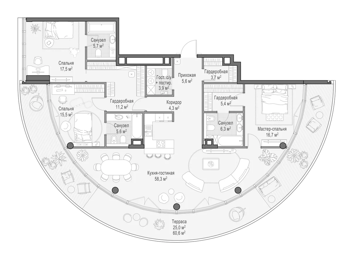 Планировка: Квартира евро-4 167 м² в ЖК «Клубный квартал Фрунзенский»