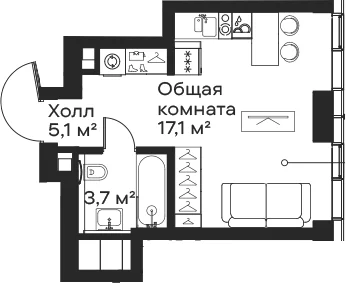 Планировка: Студия 25,9 м² в ЖК «Сити Бэй»