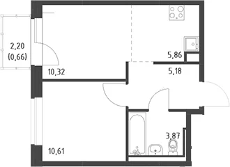 Планировка: Евродвушка 35,8 м² в ЖК «Живи! В Рыбацком»