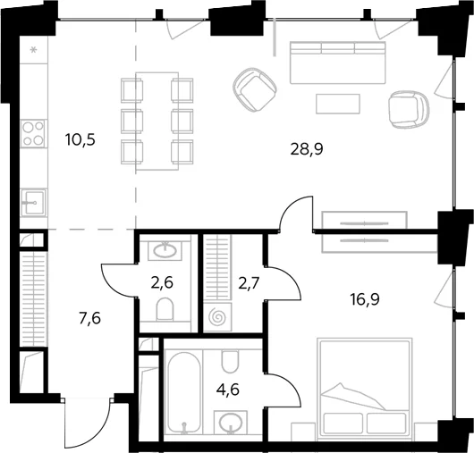 Планировка: Евродвушка 73,8 м² в ЖК «Монблан»
