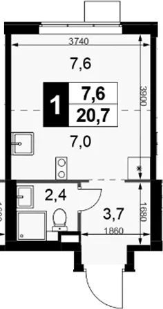 Планировка: Студия 20,7 м² в ЖК «1-й Химкинский»