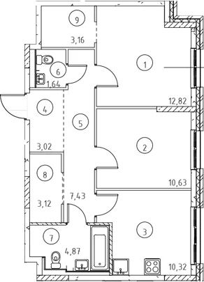 Планировка: 2-комнатная квартира 56,8 м² в ЖК «Новое Колпино»