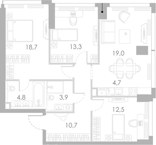 Планировка: Квартира евро-4 87,6 м² в ЖК «Ривер Парк Кутузовский»
