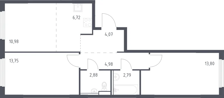 Планировка: Евротрёшка 60 м² в ЖК «Пригород Лесное»