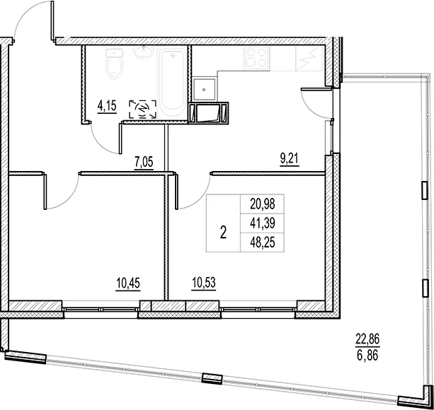 Планировка: 2-комнатная квартира 41,4 м² в ЖК «Город-спутник Южный»