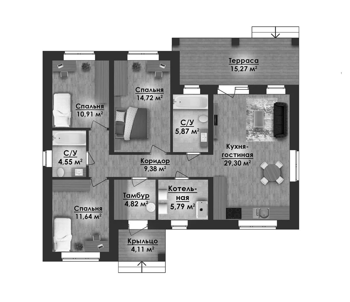 Планировка: Коттедж 95,4 м² в ЖК «Коттеджный поселок Новые Жедочи»