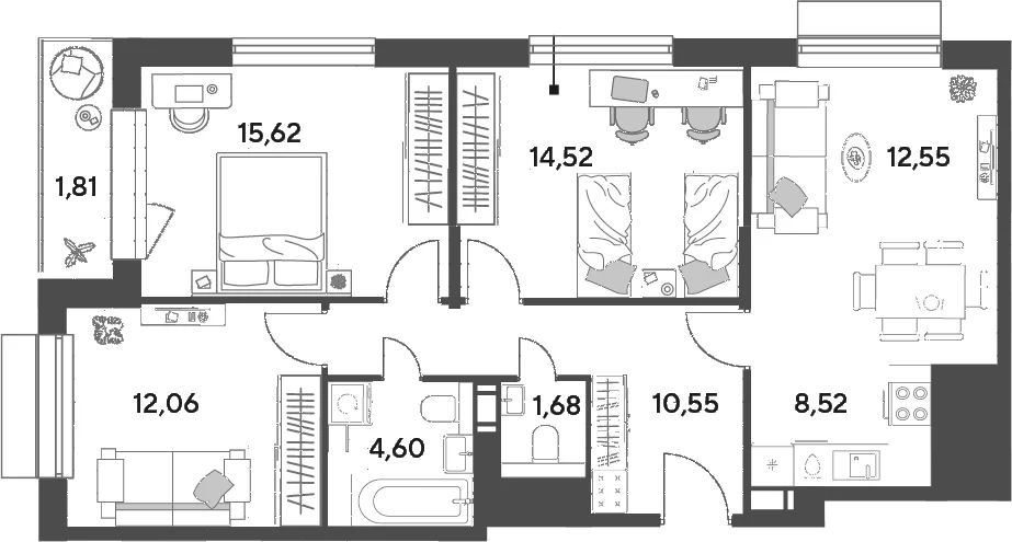 Планировка: Квартира евро-4 80,1 м² в ЖК «Публицист»