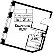Планировка: Студия 21,6 м² в ЖК «Вольта»