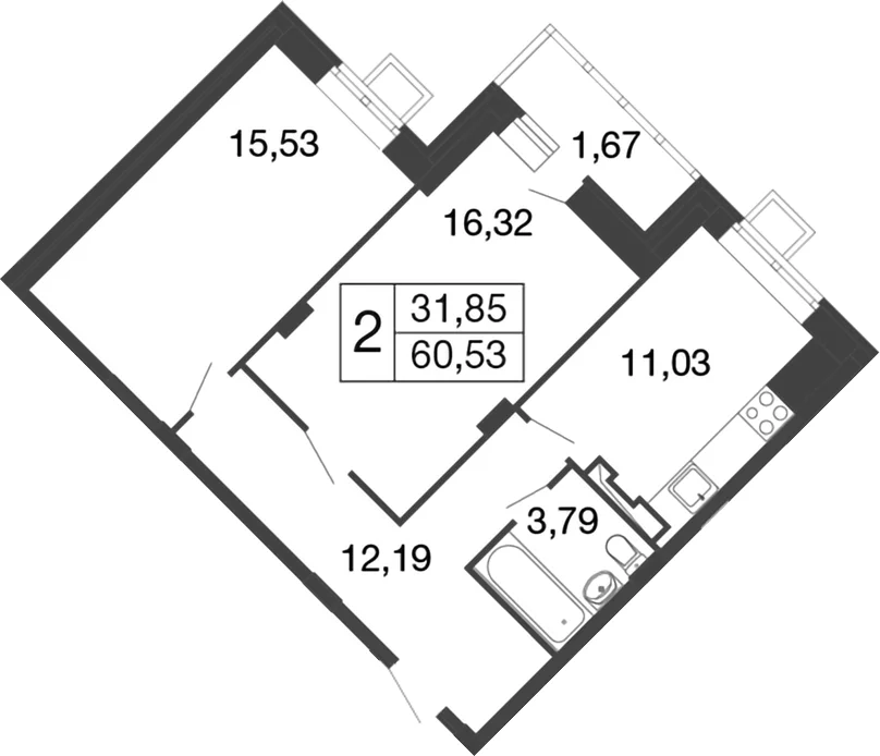 Планировка: 2-комнатная квартира 58,9 м² в ЖК «Времена года»