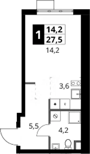 Планировка: Студия 27,5 м² в ЖК «1-й Ясеневский»