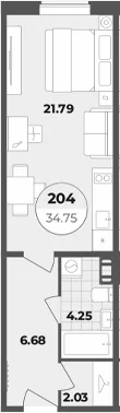 Планировка: Студия 34,8 м² в ЖК «Апарт-отель Лиговский 127»
