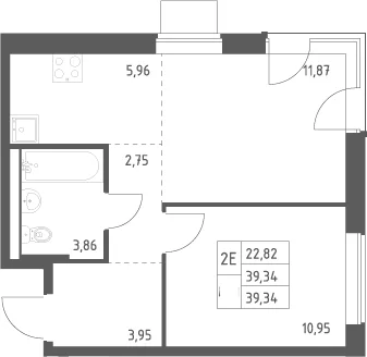 Планировка: Евродвушка 39,3 м² в ЖК «Квартал Западный»