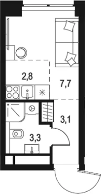 Планировка: Студия 16,9 м² в ЖК «Левел Звенигородская»