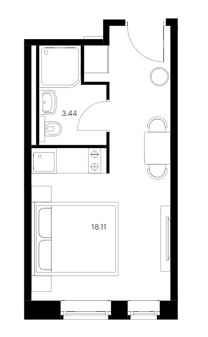 Планировка: Студия 21,6 м² в ЖК «Вольта»