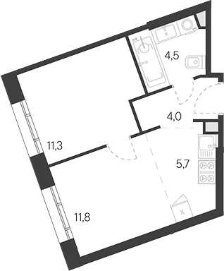 Планировка: Евродвушка 37,3 м² в ЖК «Родина Переделкино»