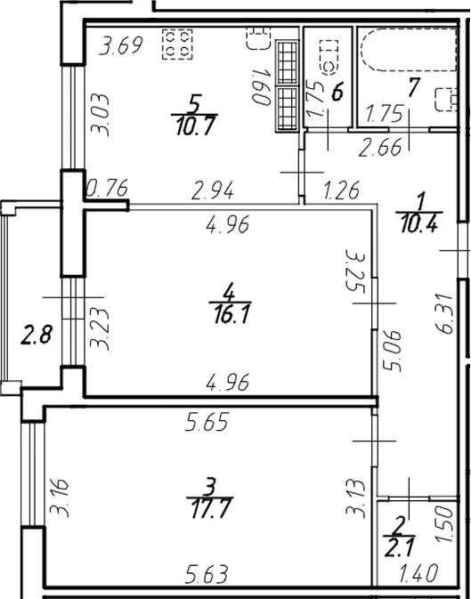 Планировка: 2-комнатная квартира 61,6 м² в ЖК «Ингрия Лэнд»