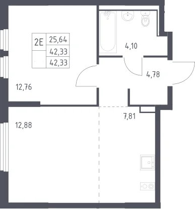 Планировка: Евродвушка 42,3 м² в ЖК «Пригород Лесное»