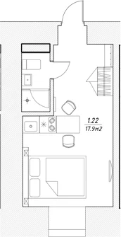 Планировка: Студия 18,3 м² в ЖК «Апарт-отель 3* в Петровском пер., 4»