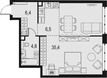 Планировка: Студия 53,1 м² в ЖК «Левел Южнопортовая»