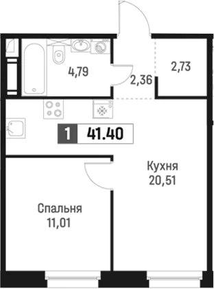 Планировка: Евродвушка 41,4 м² в ЖК «Максималист»