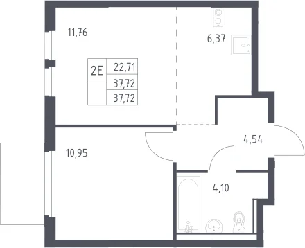 Планировка: Евродвушка 37,7 м² в ЖК «Пригород Лесное»