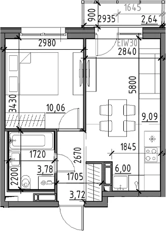 Планировка: Евродвушка 32,7 м² в ЖК «Догма Юкки»
