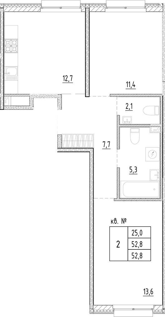 Планировка: 2-комнатная квартира 52,8 м² в ЖК «Плюс Пулковский»