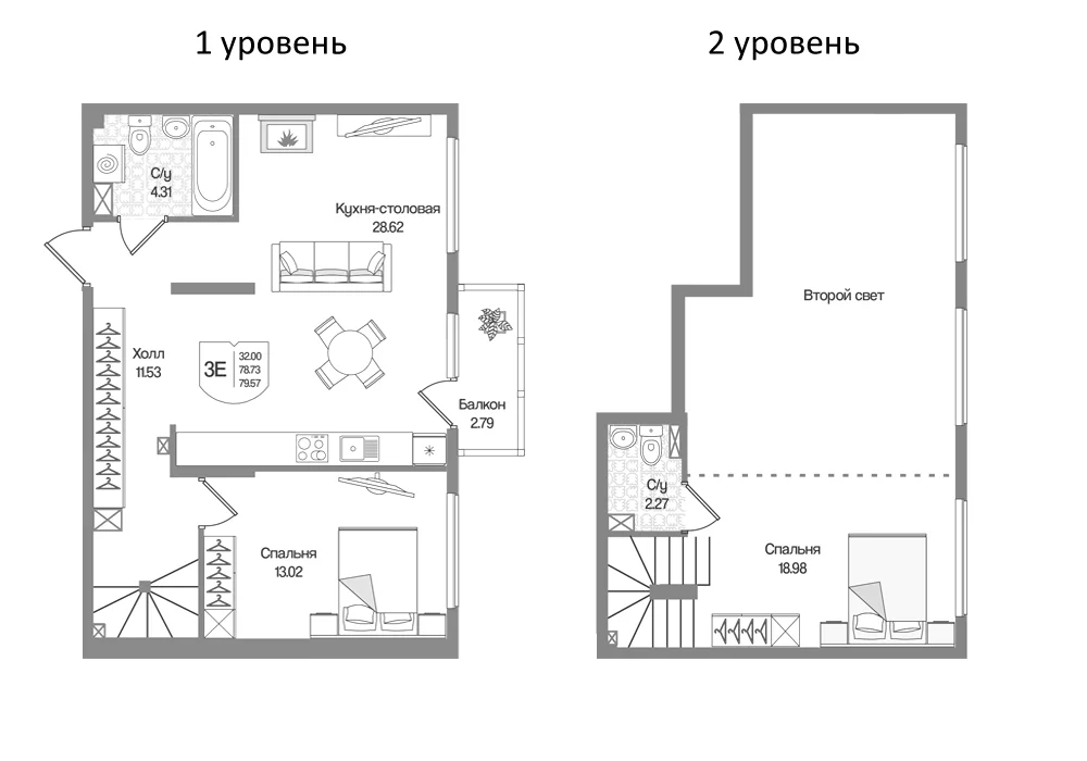 Планировка: Евротрёшка 78,7 м² в ЖК «Охтинские высоты»