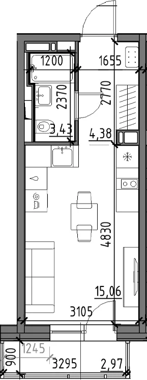 Планировка: Студия 22,9 м² в ЖК «Догма Юкки»