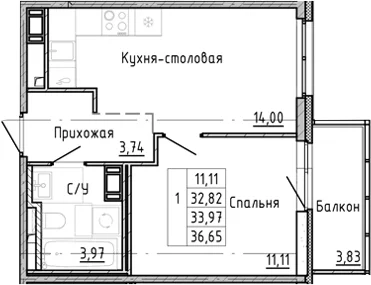 Планировка: 1-комнатная квартира 30,1 м² в ЖК «ОКЛА»