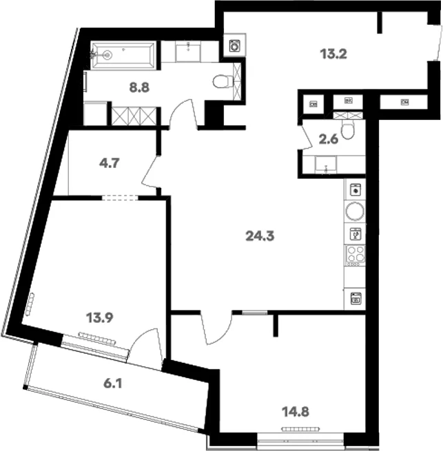 Планировка: Квартира 82,7 м² в ЖК «RIVER HOUSE Щелково»