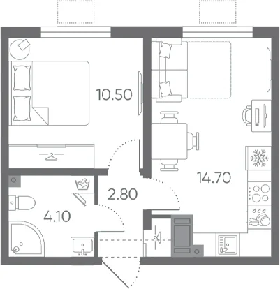Планировка: Евродвушка 32,1 м² в ЖК «Ручьи 2»
