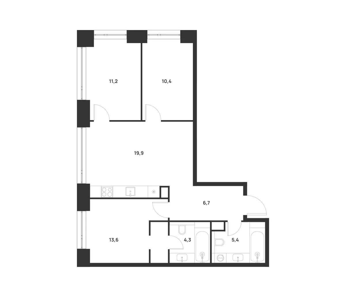 Планировка: 3-комнатная квартира 71,5 м² в ЖК «ВОЙС»
